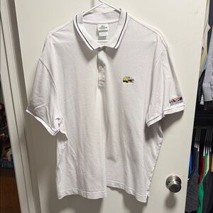 Lacoste White Polo with Black Trim and Yellow Crocodile Patch